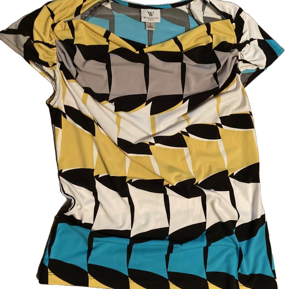 Worthington Colorful Geometric Stretch Top